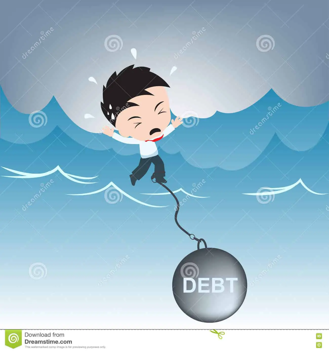 Businessman Need Help With Debt Burden On Water, Financial Concept ...