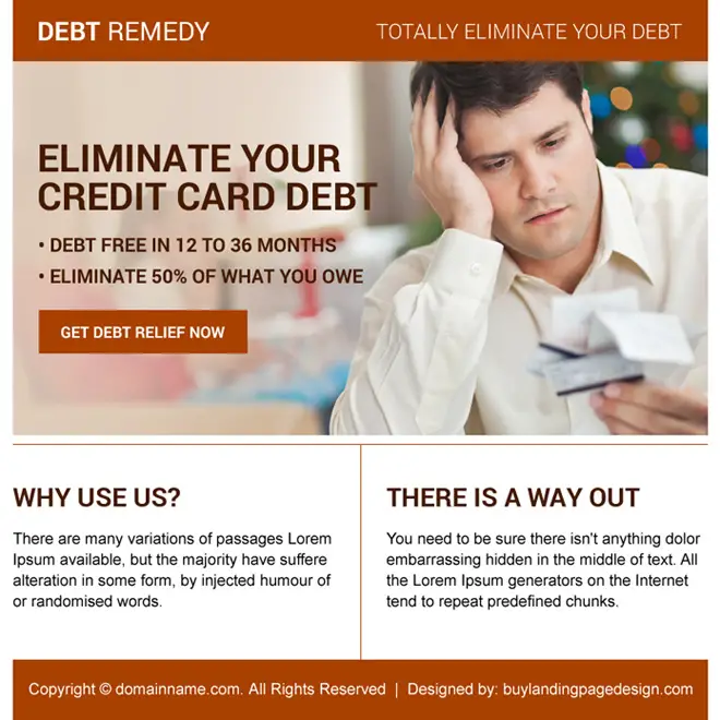 credit card debt relief ppv landing page design