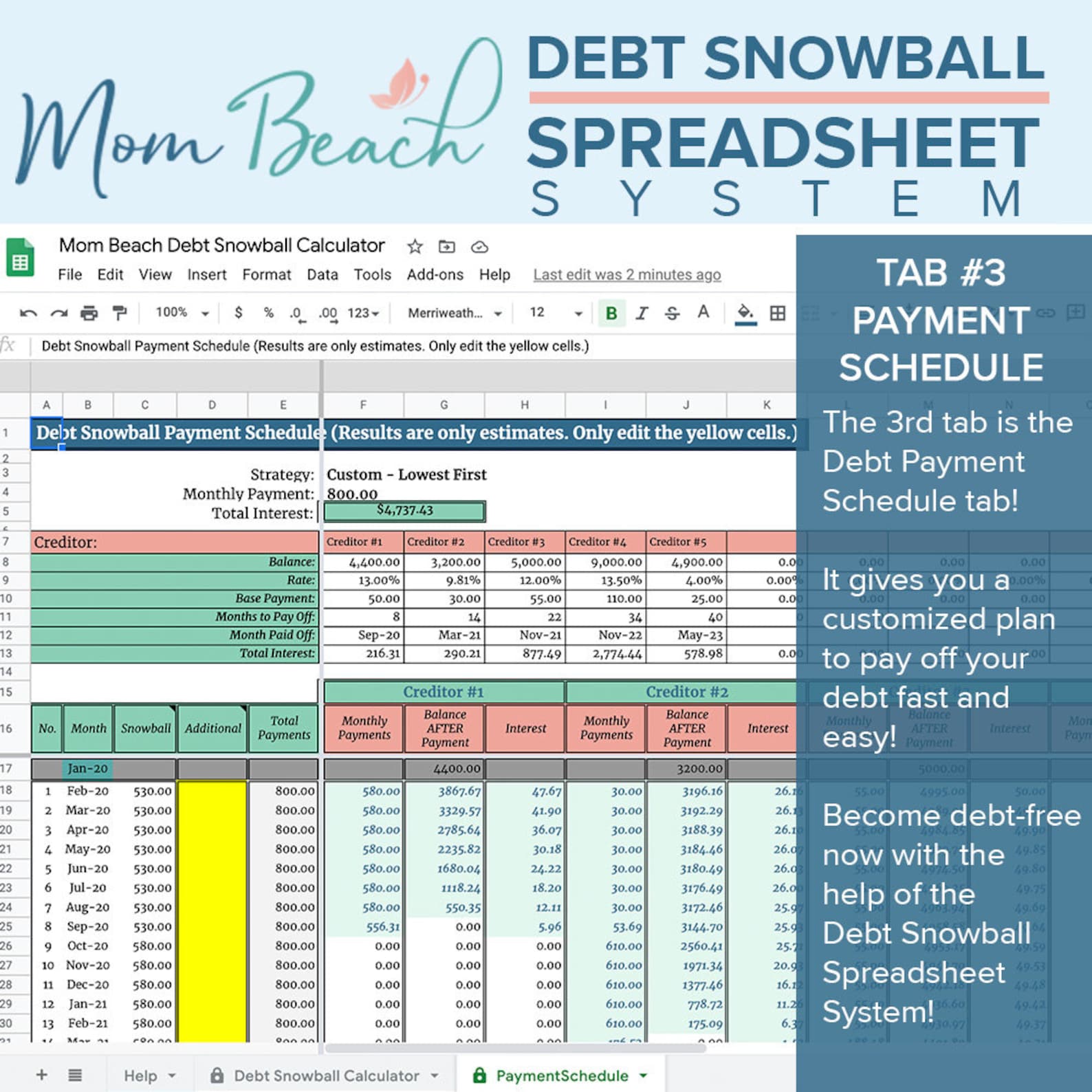 Debt Snowball Calculator Spreadsheet Google Sheets Debt