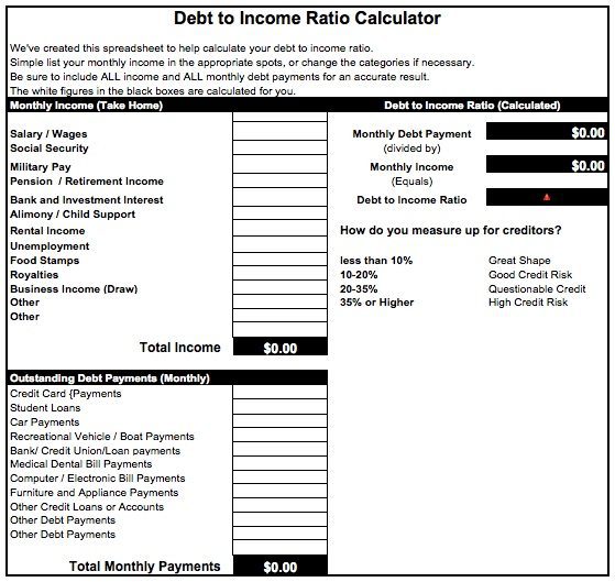 Debt to Income Ratio Calculator Template for Numbers