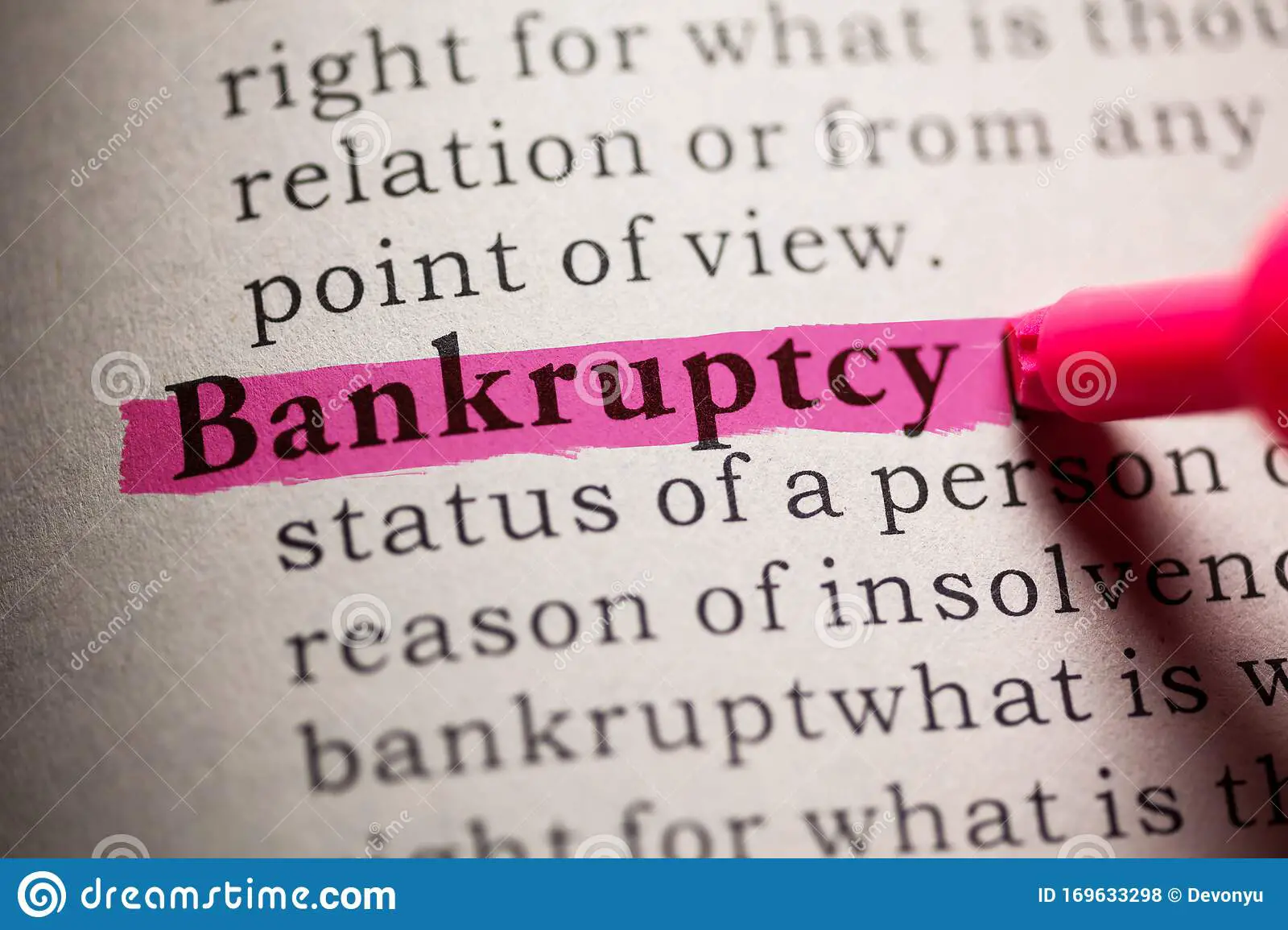 Definition Of The Word Bankruptcy Stock Photo