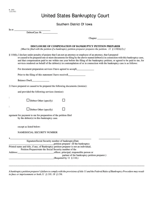 fillable form b 280 disclosure of compensation of