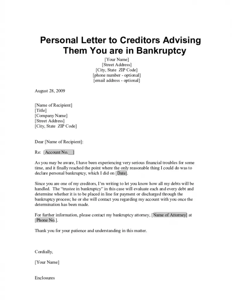 Insolvency Letter to Creditors Template Samples