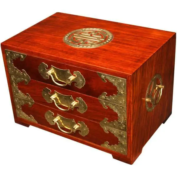 Oriental Antique Style Golden Brass/ Wood Jewelry Box