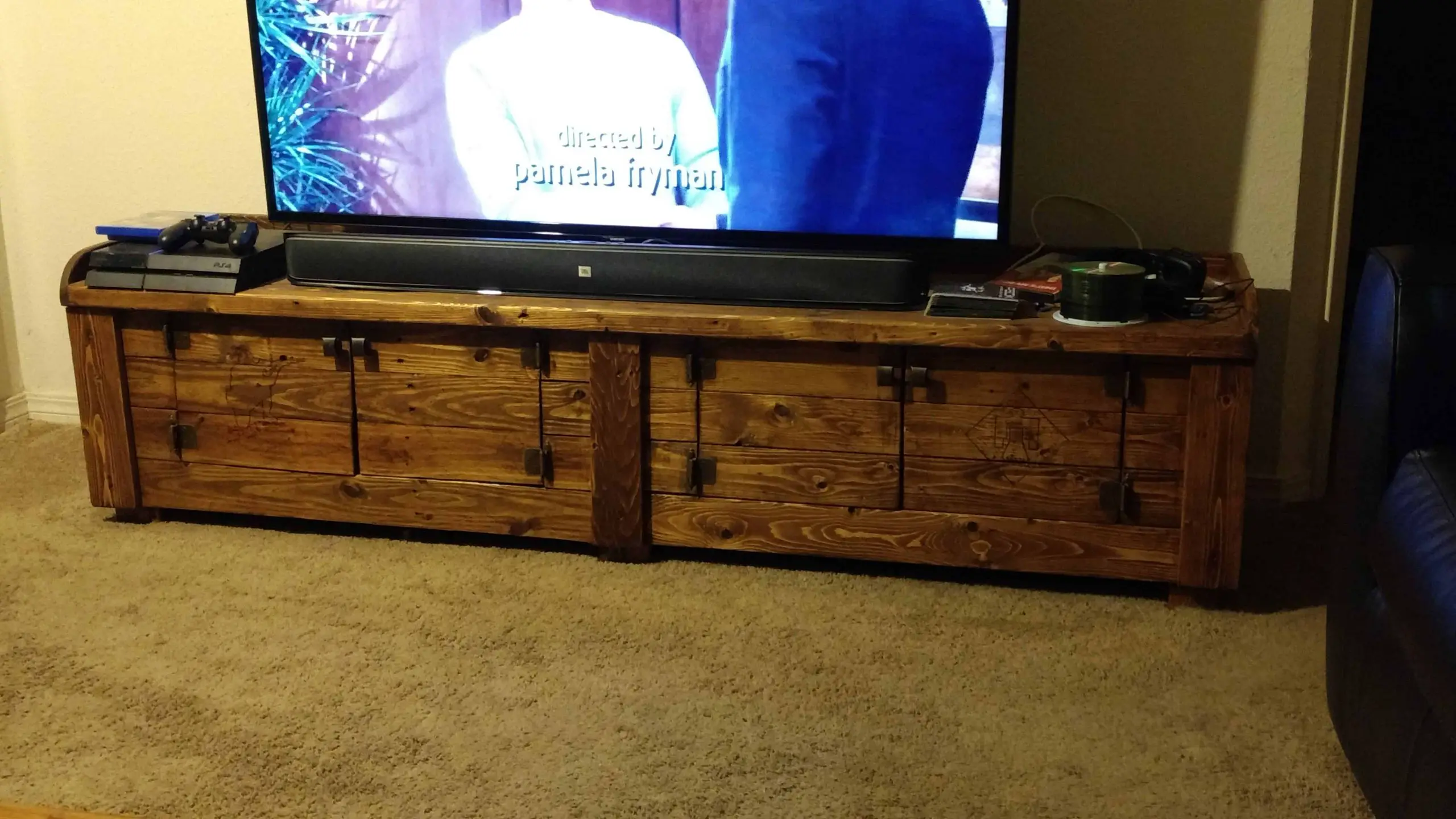 Woodburned Pallet TV Stand For Large Screens  1001 Pallets
